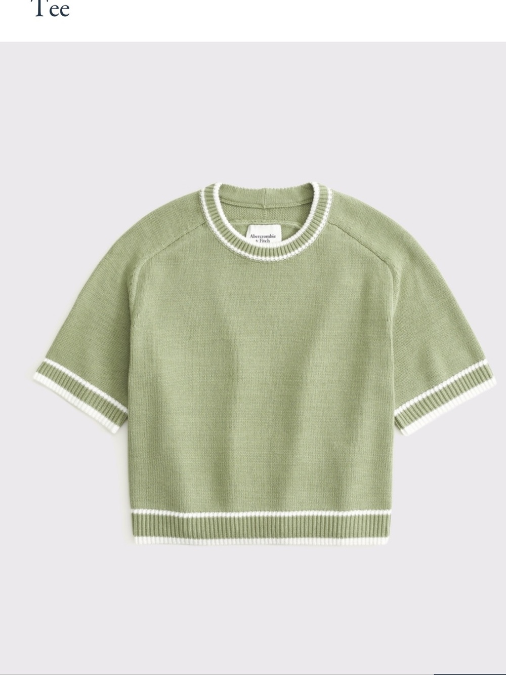 Abercrombie & Fitch Light Olive Green Short-Sleeve Crew Sweater with White Trim